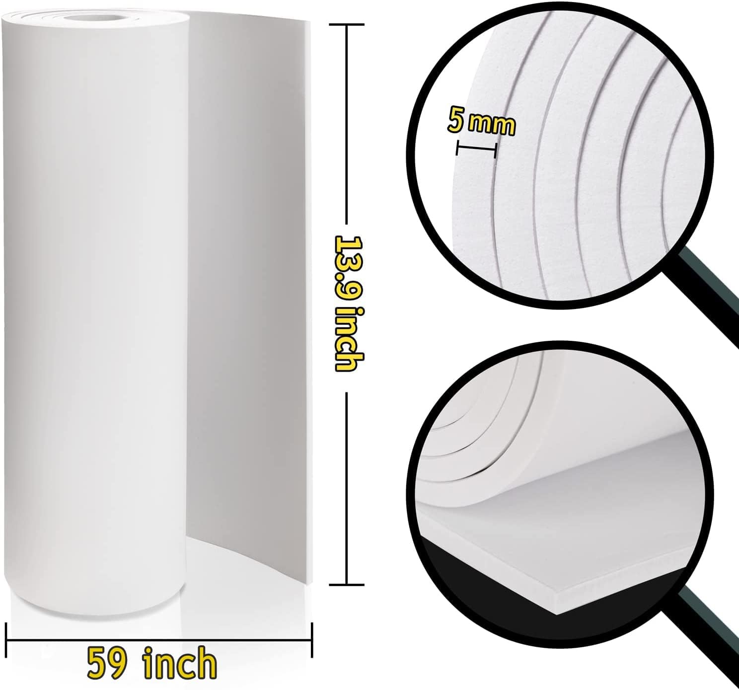 Fogli per cosplay in schiuma Eva bianca, rotoli di schiuma Eva premium, spessore 5 mm, 59"x13,9" ad alta densità, 86 kg/m3, per costumi cosplay, artigianato, progetti fai da te di PAIDU