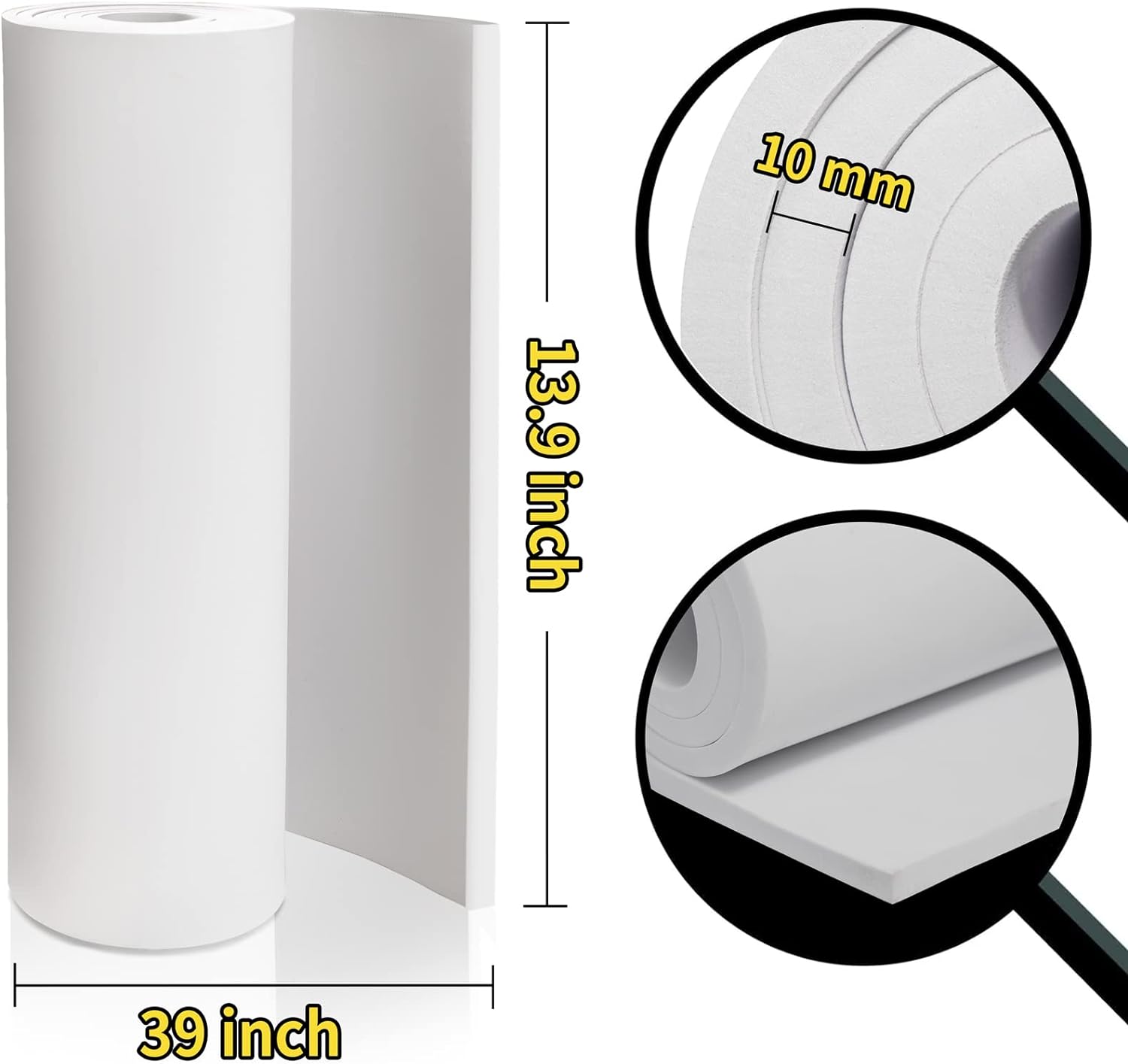 Rotolo di fogli di schiuma bianca Foglio di schiuma Eva Premium Cosplay, spessore 10 mm, 39"x13,9" ad alta densità 86 kg/m3 per costumi cosplay, artigianato, progetti fai da te di PAIDU