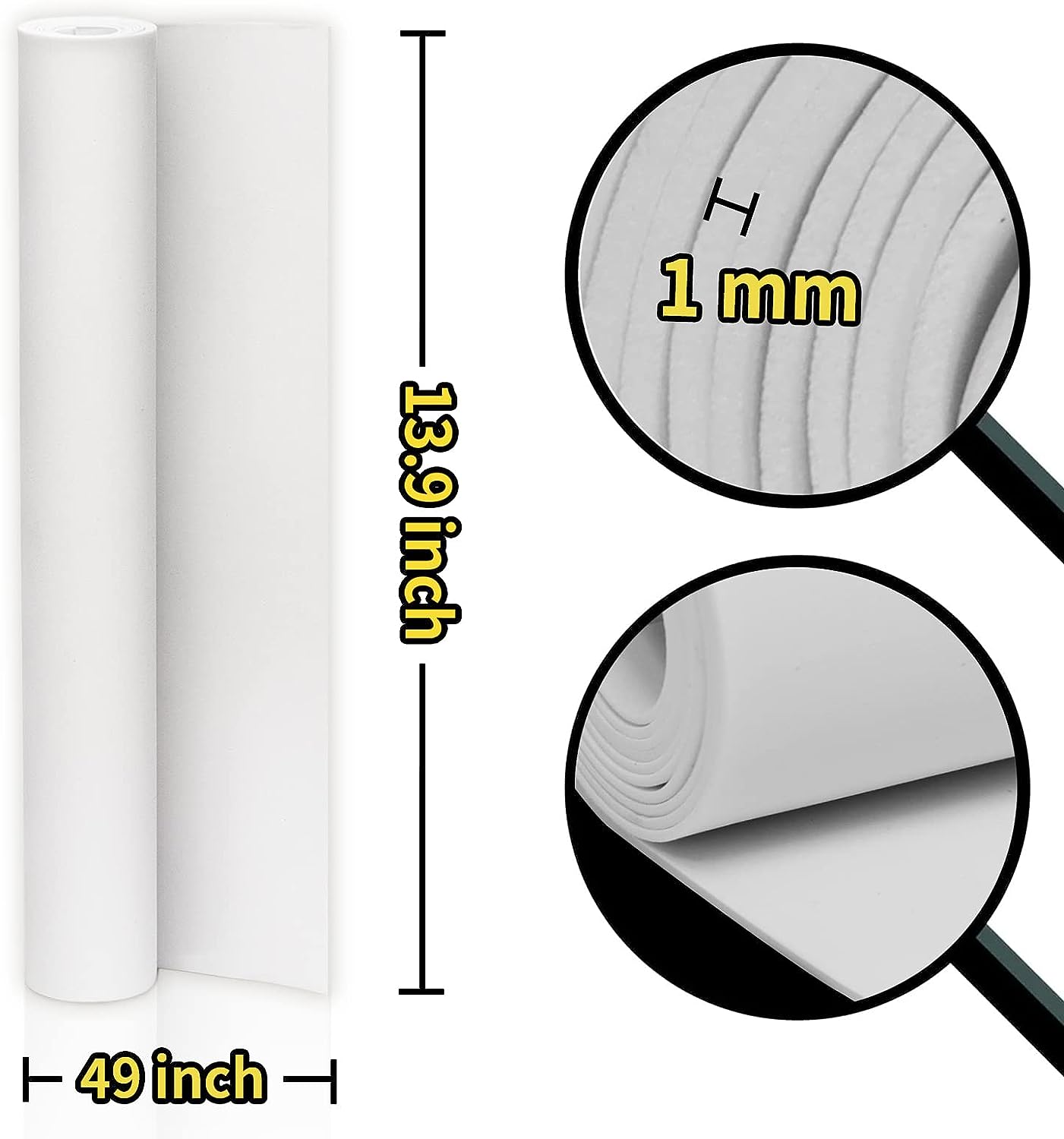 White Foam Sheets Roll Premium Cosplay Eva Foam Sheet 1mm Thickness 1mm To 10mm 49"x13.5" For Cosplay Crafts DIY Projects By PAIDU