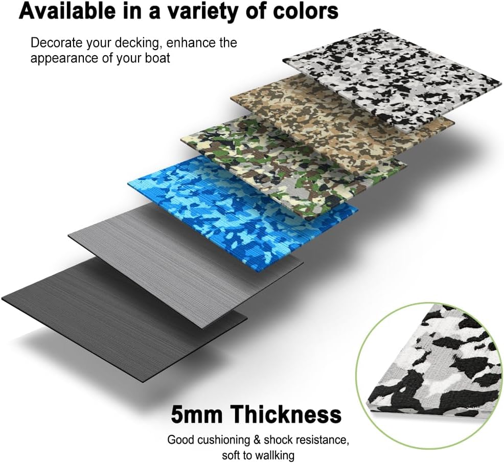 Pavimentazione per barche Schiuma Eva Foglio per decking per barche Pavimentazione marina autoadesiva Camo spazzolato Tappeto marino per barche Yacht Kayak Decking Ammortizzazione Posti a sedere più freddi Timoneria per nuoto RV Golf Cart Tappetino antisc