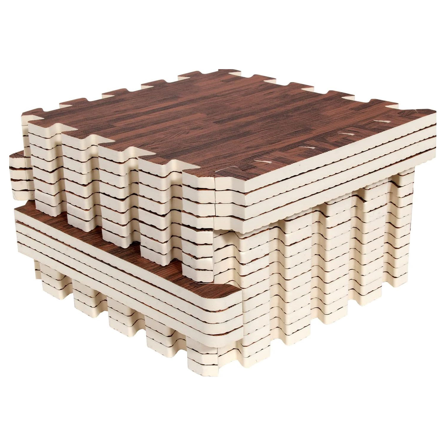PAIDU 16 tappetini in schiuma EVA con venature del legno stampate ad incastro, protettivi, per piastrelle, tappetino da gioco per bambini, salotto, camera da letto, casa, 11,8 x 11,8 pollici, venature del legno marrone
