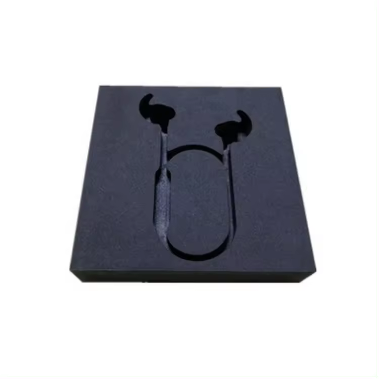 Paidu Factory custom Small Consumer electronics Case Headset Packaging Protective Oval Earphone Flat black EVA Foam Insert